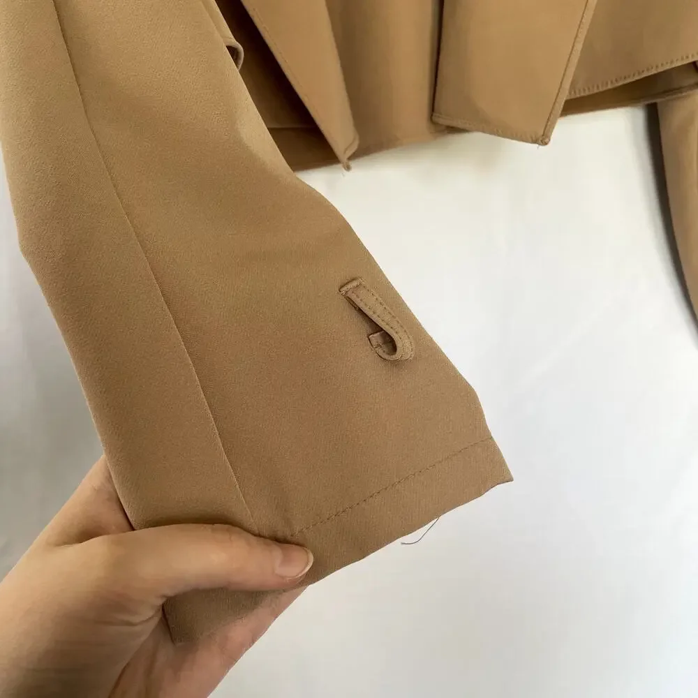 Fountain brown‎ cropped jacket tan flutter detail women's size small lightweight